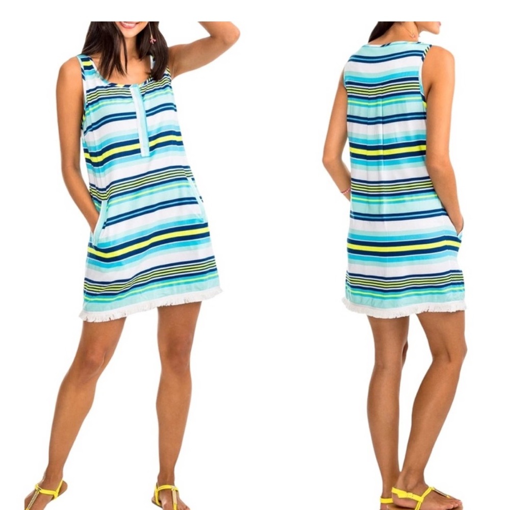 SOUTHERN TIDE Corrine Stripe Dress Offshore green Size Large $148 Fringe